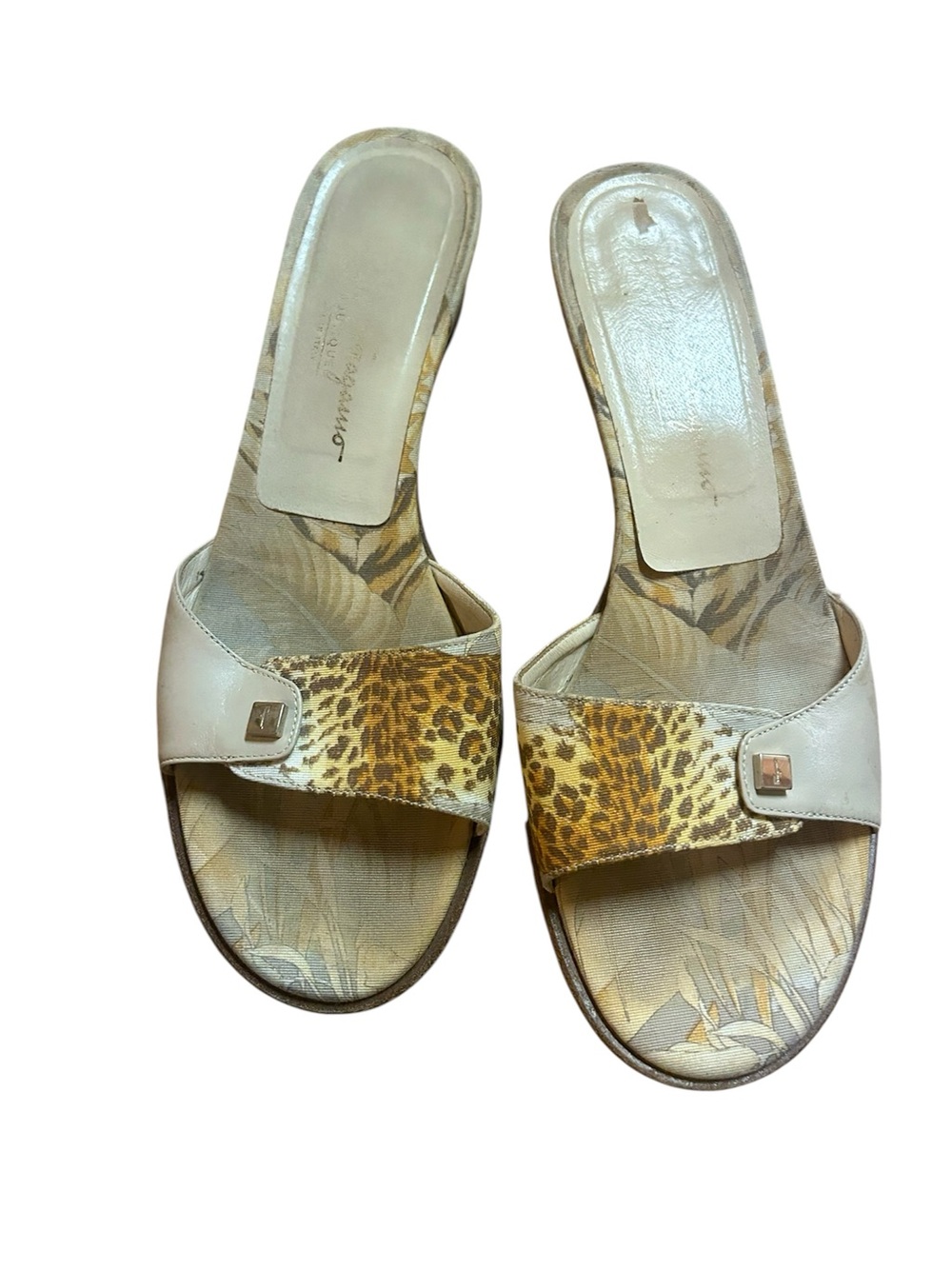 Salvatore Ferragamo Leather/Canvas Heeled Sandals Animal Print Size 8